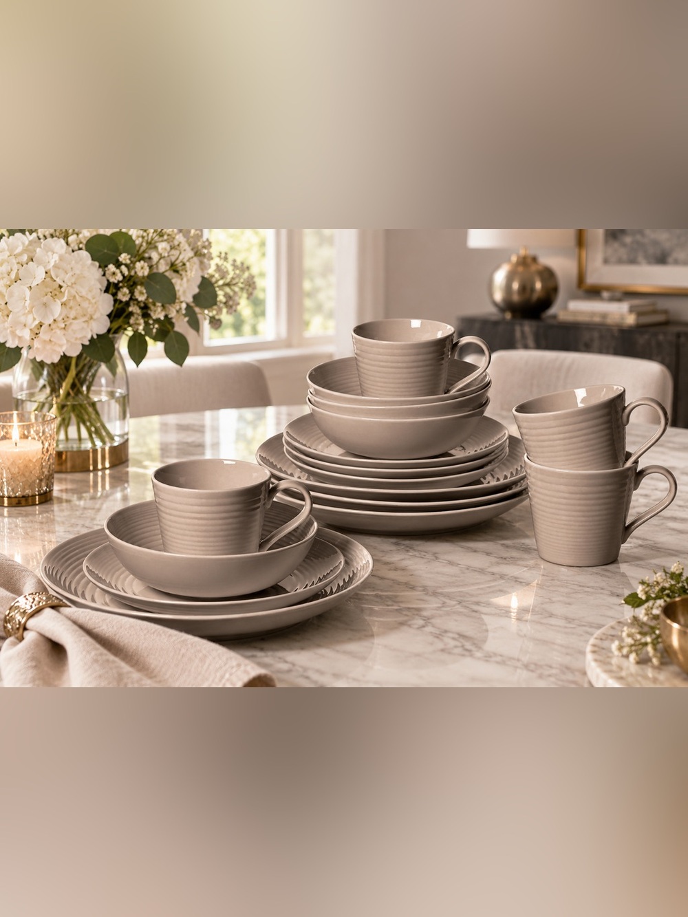 Gordon Ramsay Maze Taupe 16-Piece Dinnerware Set by Royal Doulton — DISCONTINUED